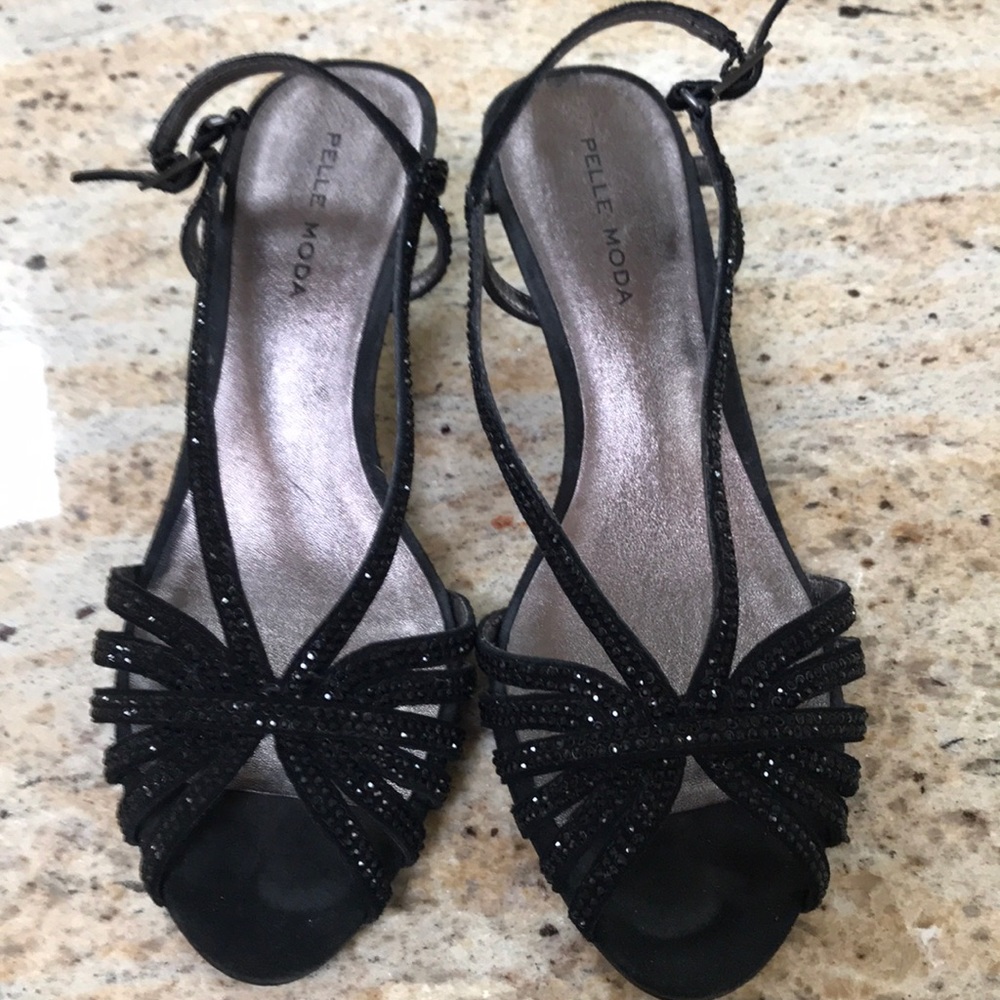 Black strap evening shoes worn once
